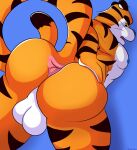  anal_stretching anthro balls big_balls blue_nipples butt felid frosted_flakes genitals hi_res kellogg&#039;s male mammal mascot mazilion muscular muscular_anthro muscular_male nipples pantherine solo spread_butt spreading stripes tiger tony_the_tiger 