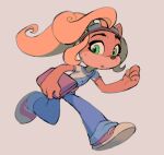  activision anthro blonde_hair bodily_fluids clothing coco_bandicoot crash_bandicoot_(series) eyewear female footwear goggles goggles_on_head green_eyes hair holding_object long_hair mammal marsupial ponytail running shira-hedgie simple_background solo sweat video_games 