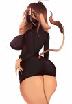  absurd_res anthro big_breasts bovid bovine breasts brown_hair caramel_(cherrikissu) cattle clothing female hair hi_res mammal simple_background solo sugoi-chan tight_clothing white_background 