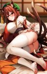  animal_humanoid brown_hair cat_humanoid chen clothed clothing felid felid_humanoid feline feline_humanoid female hair humanoid lying mammal mammal_humanoid marota multi_tail no_underwear nutt on_side solo touhou video_games 