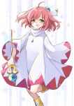  1girl absurdres ahoge final_fantasy final_fantasy_fables hall_jion highres jewelry looking_at_viewer necklace open_mouth pink_hair robe shirma smile solo staff 
