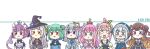  6+girls :d :o :x :| airani_iofifteen amane_kanata animal_hood anya_melfissa bangs black_capelet black_dress black_headwear blue_bow blue_dress blue_eyes blue_hair blue_hoodie blue_sleeves bow braid breasts brown_eyes brown_hair candy_hair_ornament capelet closed_mouth commentary_request crown detached_sleeves double_bun dress eyebrows_visible_through_hair food_themed_hair_ornament frilled_dress frills gawr_gura gradient_hair green_eyes green_hair grey_hair grey_jacket grey_shirt hair_bun hair_ornament hair_ribbon hair_rings hairband hat heterochromia highres himemori_luna hololive hololive_english hololive_indonesia hood hood_up hoodie jacket juliet_sleeves long_hair long_sleeves maid_headdress medium_breasts minato_aqua mini_crown multicolored_hair multiple_girls murasaki_shion open_mouth overalls parted_lips pink_dress pink_hair puffy_short_sleeves puffy_sleeves purple_eyes purple_hair red_eyes ribbon rutorifuki shark_hood sharp_teeth shirt short_sleeves side_bun simple_background sleeveless sleeveless_dress smile strapless strapless_dress striped striped_shirt teeth two-tone_hair two_side_up upper_body uruha_rushia v-shaped_eyebrows vertical-striped_shirt vertical_stripes very_long_hair virtual_youtuber white_background white_shirt witch_hat wrapped_candy 