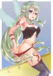  aloe_(ishuzoku_reviewers) alternate_version_at_source black_clothing black_legwear black_thigh_highs black_topwear blep breasts butt camouflagecrow clothing ear_piercing ear_ring fairy female green_hair hair hi_res humanoid humanoid_pointy_ears insect_wings ishuzoku_reviewers legwear looking_at_viewer not_furry panties piercing red_clothing red_panties red_underwear ruler solo thigh_highs tongue tongue_out topwear underwear winged_humanoid wings 