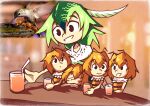  5girls antennae bar bare_shoulders bee bird bug commission drinking_straw glass green_hair hummingbird insect looking_at_another multiple_girls open_mouth orange_hair original personification reference_photo setz size_difference smile 