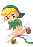  anal anal_penetration balls blonde_hair blush bodily_fluids boots bottomless censored clenched_teeth clothed clothing erection footwear forced genital_fluids genitals hair half-closed_eyes humanoid humanoid_pointy_ears hylian legwear male narrowed_eyes navel nintendo not_furry peaked_cap peeing penetration penis rape salt_(artist) shirt sitting small_balls small_penis solo stockings tears teeth tentacle_sex tentacles the_legend_of_zelda toon_link topwear torn_clothing urine video_games wind_waker young 