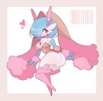  &lt;3 blue_hair breasts bunny_costume butt clairevoir clothing costume female gardevoir hair hair_over_eye hi_res hybrid legwear looking_at_viewer lopunny nintendo one_eye_obstructed pok&eacute;mon pok&eacute;mon_(species) red_eyes shiny_pok&eacute;mon simple_background solo thigh_highs video_games 
