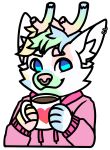  2021 anthro antlers beverage candy candy_cane cervid cervine chocolate chocolate_milk clothed clothing coffee dessert digital_media_(artwork) discord_(app) drinking emote emotes flavored_milk food fur hair horn looking_at_viewer male mammal milk multicolored_hair pastel rainbow rainbow_hair solo telegram unknown_artist 