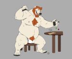  2021 anthro belly bulge clothing dungeons_and_dragons fur furrybob hasbro humanoid_hands male mammal moobs nipples overweight overweight_male polar_bear pubes sitting solo underwear ursid ursine white_body white_fur wizards_of_the_coast 