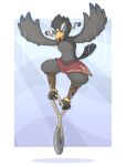  anthro avian black_body black_feathers blue_body blue_feathers breath_of_the_wild clothed clothing exercise feathers hi_res male nintendo ravizo rito snow_pounder_(artist) solo talons the_legend_of_zelda topless video_games weightlifting wings workout 