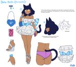  absurd_res animal_humanoid blue_hair cat_humanoid clothed clothing dark_body dark_skin dress felid felid_humanoid feline feline_humanoid footwear hair hi_res high_heels humanoid lightsource male_(lore) mammal mammal_humanoid murasaki_(lightsource) panties purse shoes simple_background solo underwear white_background 