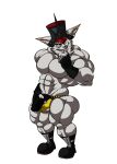  2017 abs absurd_res anthro balls balls_outline big_muscles bobthetanuki boots bulge butt clothed clothing eye_scar facial_scar fingerless_gloves footwear fur genital_outline genitals gloves grey_body grey_fur handwear hat headgear headwear hi_res holding_bulge kled_(lol) league_of_legends male muscular muscular_anthro muscular_male open_mouth open_smile pecs penis penis_outline riot_games scar simple_background smile solo standing teeth thong topless underwear video_games white_background yordle 