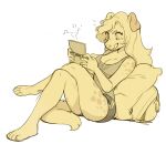  2018 anthro bottomwear bypbap canid canine clothing female hair long_hair mammal monochrome musical_note nintendo nintendo_ds nintendo_ds_family pillow shirt shorts simple_background sitting solo tank_top the_legend_of_zelda tongue tongue_out topwear video_games white_background 