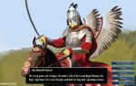  accipitrid accipitriform anthro armor avian bird breastplate civilization eagle equid equine european_mythology feathers felix_radziwill_(kinrovaldis) greek_mythology headgear helmet horseback horseman male mammal melee_weapon misterfyrryman mythological_avian mythological_firebird mythology phoenix poland sabre_(weapon) simple_background solo text video_game_mechanics video_game_reference video_games weapon white_body white_feathers winged_hussar wings 