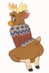 animal_crossing animated anthro antlers backsack balls barely_animation bottomless brown_body brown_fur butt capreoline cervid clothed clothing cloven_hooves erik_(animal_crossing) fur genitals gnawgut hi_res hooves horn kneeling looking_back male mammal moose nintendo solo sweater tailwag topwear video_games 