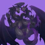  alternate_version_at_source anthro anus big_breasts black_body breasts butt claws dragon feet female fivel genitals hi_res hydra multi_head nipples non-mammal_breasts purple_sclera pussy sharp_teeth simple_background smile solo teeth toe_claws wings 