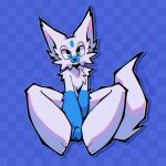  anthro big_calves blue_eyes canid canine canis chest_tuft convenient_censorship fur hi_res looking_at_viewer male mammal nude sitting solo tuft unknownspy white_body white_fur wolf 