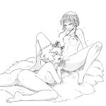  2girls anus ashido_mina ass bangs barefoot blush boku_no_hero_academia breasts censored collarbone cunnilingus dailykrumbs english_commentary hand_on_another&#039;s_head highres jirou_kyouka monochrome mosaic_censoring multiple_girls nipples nude open_mouth oral pussy pussy_juice short_hair sitting small_breasts spread_legs tongue tongue_out white_background yuri 
