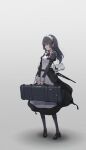  1girl absurdres bag black_footwear black_hair commentary_request full_body highres holding holding_bag maid maid_headdress oota_youjo original purple_eyes solo standing 