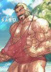  1boy abs arm_hair bara bare_pecs blush bottomless brown_hair chest_hair flaccid hairy highres large_pectorals league_of_legends malcolm_graves male_focus mature_male muscular muscular_male mutton_chops naked_shirt navel navel_hair nipples onionworkshop penis pink_tank_top pulled_by_self see-through shirt shirt_pull short_hair smirk solo tank_top thick_eyebrows thighs veins wet wet_clothes wet_shirt 