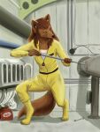  anthro black_nose bowman&#039;s_wolf brown_body brown_fur brown_hair canid canine canis clothed clothing female fizzymus flat_chested florence_ambrose freefall fur hair hi_res mammal red_wolf solo webcomic whiskers wolf yellow_eyes 