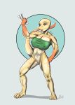  anthro bold breasts clothed clothing female genitals hi_res hilda muscular nipples pussy reptile scalie snake solo zecho 