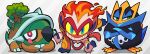  ambiguous_gender anthro avian elemental_creature empoleon feral fire flora_fauna gashi-gashi group hi_res infernape mammal nintendo plant pok&eacute;mon pok&eacute;mon_(species) primate smile starter_trio toony torterra video_games 