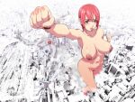  1girl blush breasts city clenched_hands female_pubic_hair giant giantess gigant kon-kit looking_at_viewer monster navel nipples nude papico_(gigant) parted_lips pink_hair pubic_hair purple_eyes short_hair sweat 
