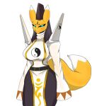  6ironknight9 anthro big_breasts breasts clothing digimon digimon_(species) female fur hi_res solo taomon white_body white_fur yellow_body yellow_fur 