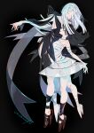  2girls artist_name black_background black_dress black_footwear black_hair closed_eyes dress facing_another high_heels long_hair multiple_girls original see-through simple_background standing umishima_senbon white_dress white_hair 