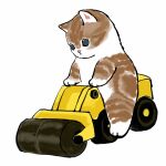  :&lt; animal_ears aqua_eyes cat cat_ears construction driving highres kitten mofu_sand original paws simple_background steamroller white_background 