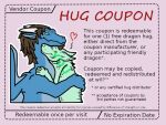  &lt;3 ambiguous_gender blue_body blue_skin canid canine coupon cuddling derek_(tackykat) dragon duo eyes_closed feral fur green_body green_fur hand_on_back horn hug looking_at_another looking_down male mammal membrane_(anatomy) membranous_wings meme tackykat wings ych_(character) 