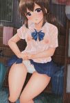  minato_(ojitan_gozaru) nipples no_bra pantsu see_through seifuku skirt_lift wet wet_clothes 