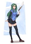  1girl blue_eyes breasts cosplay earrings fate/stay_night fate_(series) fire_emblem fire_emblem:_the_blazing_blade green_eyes green_hair jewelry long_hair looking_at_viewer lyn_(fire_emblem) phrecklesart pleated_skirt skirt sweater thighhighs tohsaka_rin tohsaka_rin_(cosplay) tsundere two_side_up zelretch_sword zettai_ryouiki 