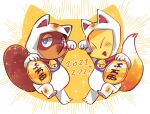  animal_crossing anthro blush canid canine cat_costume cat_day clothing coin costume crazy_redd duo fox hi_res lucky_cat male mammal nintendo raccoon_dog shanutaka tanuki tom_nook_(animal_crossing) video_games 