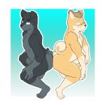  1:1 ambiguous_gender anthro ass_to_ass back_to_back bran-draws-things bran_(bran-draws_things) canid canine canis crouching digital_media_(artwork) domestic_dog duo eyewear glasses goon_(goonie_san) hi_res looking_at_viewer mammal nude shiba_inu simple_background spitz wolf 