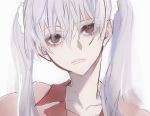  bare_shoulders brown_eyes collarbone collared_shirt hair_between_eyes monogatari_(series) oikura_sodachi owarimonogatari pink_shirt portrait school_uniform shirt silver_hair sketch solo tbrsnsk twintails white_background 