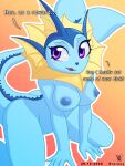  2020 5_fingers anthro big_eyes blue_body blue_nipples blush breasts cute_face dialogue eeveelution english_text ero_roxy female fin fingers hi_res humanoid_hands long_tail nintendo nipples nude pok&eacute;mon pok&eacute;mon_(species) purple_eyes seductive shaded signature solo tail_fin text vaporeon video_games 