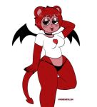  anthro bat_wings black_eyes blush cartoon_network clothing female foster&#039;s_home_for_imaginary_friends freckles fur hand_behind_head hi_res imaginary_friend mabel_licorice mammal membrane_(anatomy) membranous_wings mundanevillain panties red_body red_fur spikes thong tongue tongue_out underwear ursid wings 