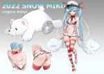  1girl adapted_costume animal ass back bare_arms bare_shoulders bear blue_eyes blue_hair bra bracelet breasts commentary front-tie_top full_body gradient_hair halterneck hat hatsune_miku highleg highleg_panties jewelry kyuri_tizu leg_up lingerie long_hair looking_at_viewer medium_breasts microskirt midriff multicolored_hair multiple_views navel necktie off_shoulder panties peaked_cap polar_bear seal_(animal) see-through ship&#039;s_wheel short_necktie shoulder_tattoo skirt stomach striped striped_legwear tattoo thighhighs thighs thong two-tone_bra two-tone_panties underwear very_long_hair vocaloid white_headwear wing_collar yuki_miku yuki_miku_(2022) 