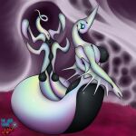  1:1 alien animal_genitalia anthro big_breasts blue_eyes breasts cloaca female genitals hi_res horn iridescent lavedor_chimera nipples serpentine side_boob solo the_crab_mage 