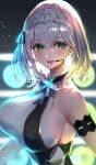  1girl bangs bare_shoulders blush breasts elbow_gloves gloves green_eyes headset highres hololive large_breasts looking_at_viewer open_mouth oyu_(sijimisizimi) shirogane_noel short_hair silver_hair smile tiara virtual_youtuber 
