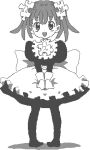  1girl aliasing apron black_dress black_legwear dress greek_text grey_hair hair_ornament kasuga_(kasuga39) leggings lowres no_shoes puffy_sleeves ribbon-trimmed_apron ribbon_trim short_twintails solo transparent_background twintails waist_apron wikipe-tan wikipedia 