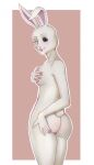  2021 anthro beastars black_eyes blep blush breasts butt covering covering_breasts domestic_rabbit dymkapics female genitals hand_on_breast haru_(beastars) hi_res humanoid_hands lagomorph leporid looking_at_viewer looking_back looking_back_at_viewer mammal nude one_eye_closed oryctolagus portrait pussy rabbit solo spread_butt spreading three-quarter_portrait tongue tongue_out white_body wink 