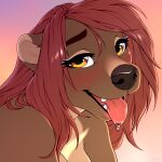  1:1 anthro bodily_fluids breasts brown_body brown_fur brown_hair drooling eyebrows eyelashes female fur hair headshot_portrait mammal opal_(jellydoeopal) open_mouth portrait saliva smile smileeeeeee solo teeth tongue tongue_out ursid yellow_eyes 