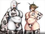  animal_print armwear bell bell_collar belly big_breasts biped blaccura blush breasts brown_hair bulge cleavage clothed clothing collar cow_print cowbell detached_sleeves duo gynomorph hair hi_res horn huge_breasts human humanoid hybrid intersex kantai_collection legwear light_body light_skin long_hair looking_at_viewer mammal midriff monotone_hair monster mutsu_(kancolle) navel nipple_outline not_furry overweight overweight_gynomorph overweight_human overweight_humanoid overweight_intersex pale_skin red_eyes seaport_princess short_hair simple_background skindentation standing thick_thighs thigh_highs white_background white_body white_hair white_skin wide_hips 