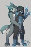  absurd_res akeela_wolf anthro balls blue_body blue_fur blush bodily_fluids brawlhalla brown_body brown_fur canid canine canis cum digital_media_(artwork) duo erection fur genital_fluids genitals handjob hi_res male male/male mammal mordex_(brawlhalla) nipples nude penile penis sex simple_background smile theo tongue ursid wolf 