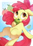  2021 apple apple_bloom_(mlp) day earth_pony equid equine female feral food friendship_is_magic fruit hair hasbro hi_res horse long_hair mammal my_little_pony nendo plant pony red_hair signature solo 