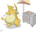 2020 absurd_res anthro belly big_belly burger canson cansonzard charizard claws eyewear fire flaming_tail food food_stand glasses hand_on_stomach hi_res horn hot_dog licking licking_lips male nintendo orange_body orange_skin overweight overweight_anthro overweight_male plantigrade pok&eacute;mon pok&eacute;mon_(species) rumbling_stomach solo tongue tongue_out umbrella video_games wings 