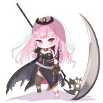  1girl absurdres bangs black_clothes black_dress black_legwear chibi dress highres holding holding_scythe holding_weapon hololive hololive_english long_hair mori_calliope pink_eyes pink_hair scythe tiara veil very_long_hair virtual_youtuber weapon 