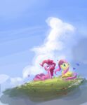  2020 cloud day duo earth_pony equid equine feathered_wings feathers female feral fluttershy_(mlp) friendship_is_magic grass hair hi_res horse long_hair mammal my_little_pony nendo open_mouth open_smile pegasus pink_hair pinkie_pie_(mlp) plant pony sitting smile wings 